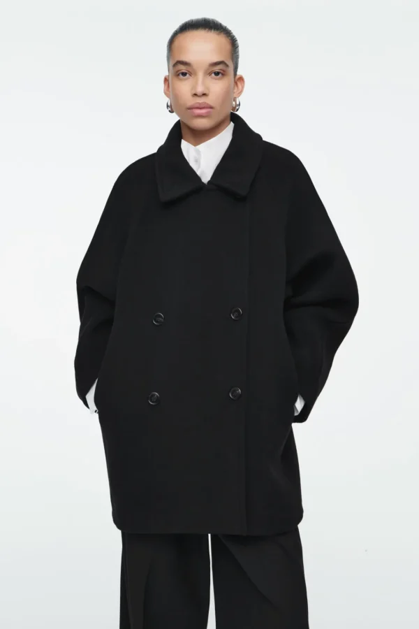 COS OVERSIZED DOUBLE-BREASTED WOOL PEA COAT BLACK Outlet