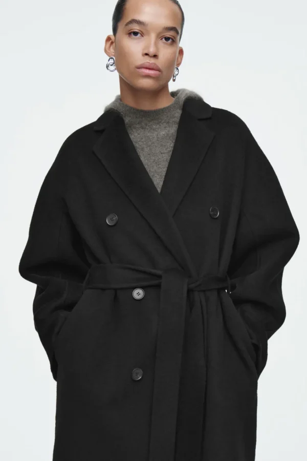 COS OVERSIZED DOUBLE-BREASTED WOOL COAT BLACK Clearance