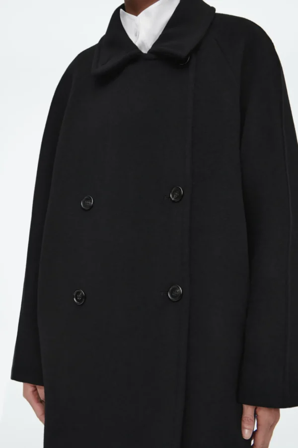 COS OVERSIZED DOUBLE-BREASTED WOOL PEA COAT BLACK Outlet