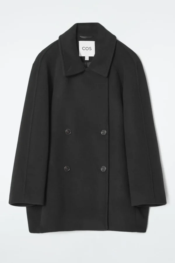 COS OVERSIZED DOUBLE-BREASTED WOOL PEA COAT BLACK Outlet