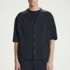 COS OVERSIZED DOUBLE-FACED KNITTED SHIRT NAVY / GRAY Hot