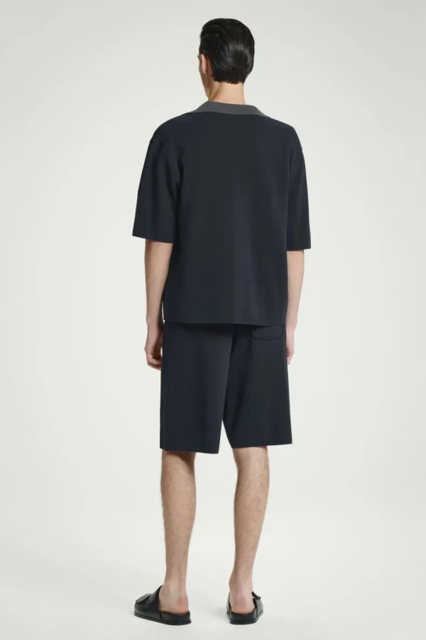 COS OVERSIZED DOUBLE-FACED KNITTED SHIRT NAVY / GRAY Hot