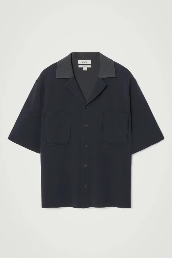 COS OVERSIZED DOUBLE-FACED KNITTED SHIRT NAVY / GRAY Hot