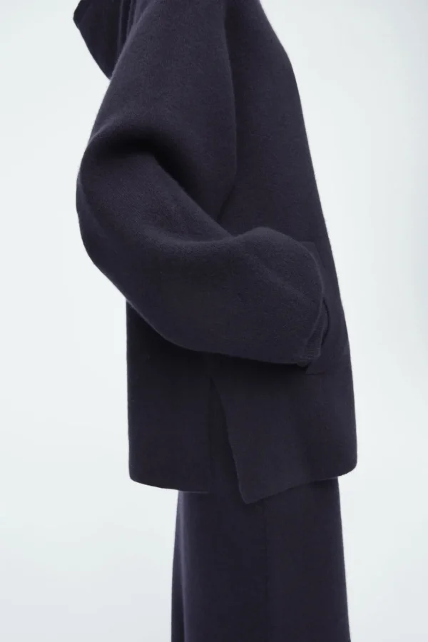 COS OVERSIZED DOUBLE-FACED WOOL HOODIE NAVY Flash Sale