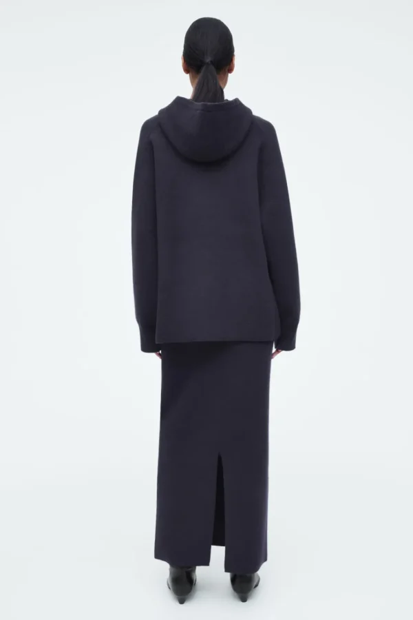 COS OVERSIZED DOUBLE-FACED WOOL HOODIE NAVY Flash Sale