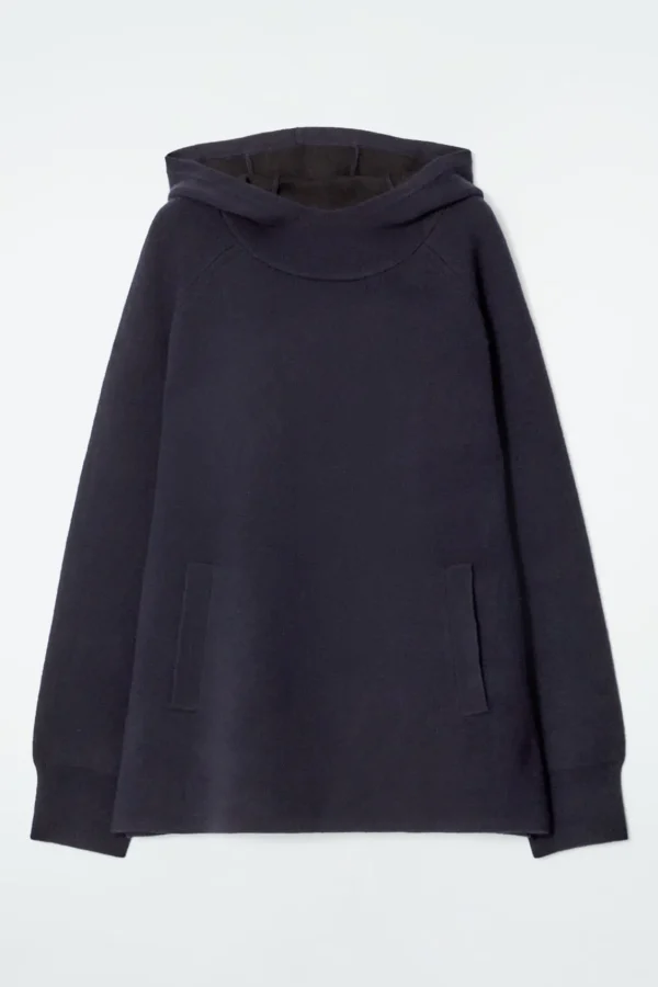 COS OVERSIZED DOUBLE-FACED WOOL HOODIE NAVY Flash Sale