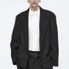 COS OVERSIZED EXAGGERATED-SHOULDER BLAZER BLACK Discount