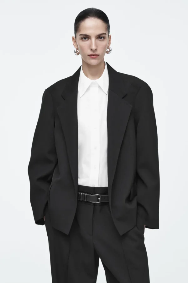 COS OVERSIZED EXAGGERATED-SHOULDER BLAZER BLACK Discount