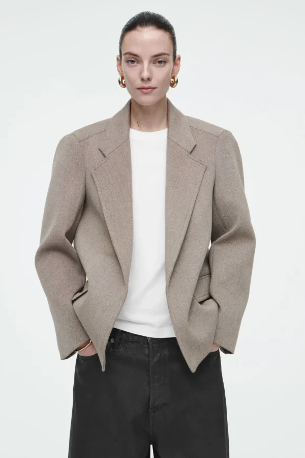 COS OVERSIZED EXAGGERATED-SHOULDER BLAZER BROWN Cheap