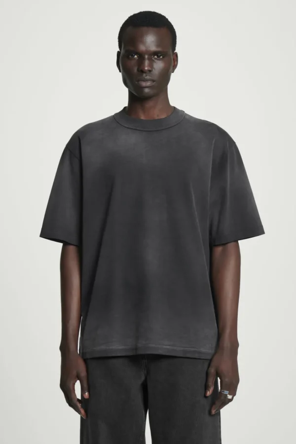 COS OVERSIZED FADED MOCK-NECK COTTON T-SHIRT BLACK Outlet