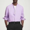 COS OVERSIZED GRANDAD-COLLAR LINEN SHIRT LILAC Flash Sale