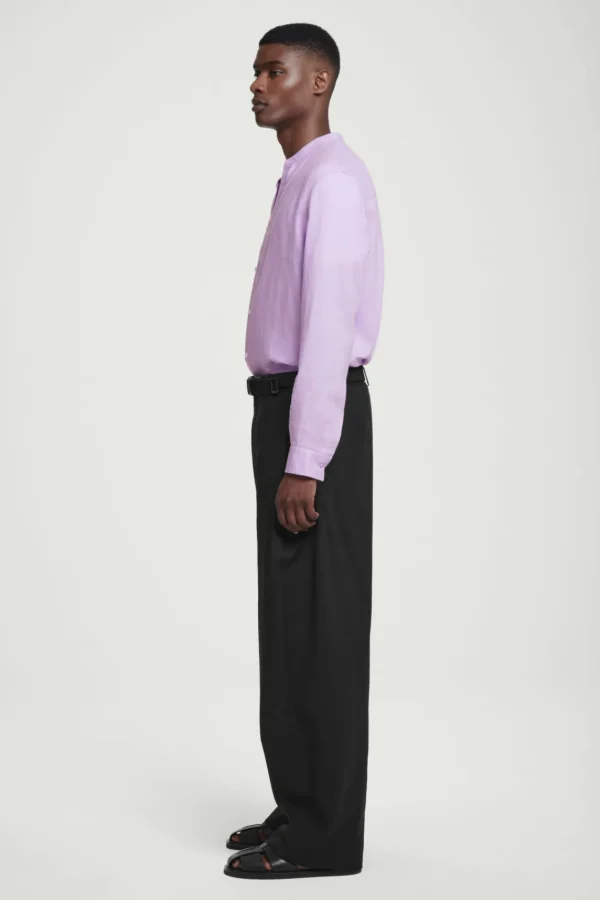 COS OVERSIZED GRANDAD-COLLAR LINEN SHIRT LILAC Flash Sale