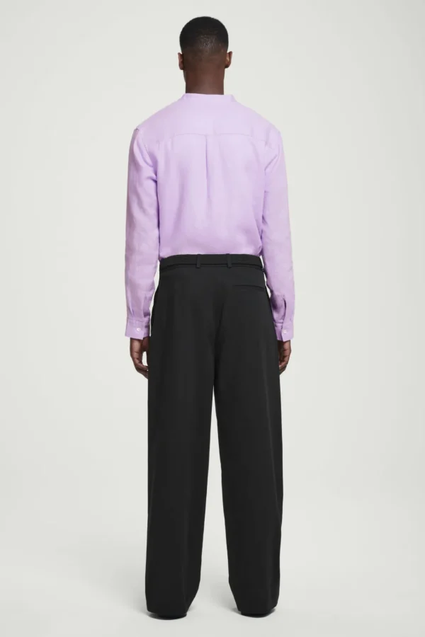 COS OVERSIZED GRANDAD-COLLAR LINEN SHIRT LILAC Flash Sale