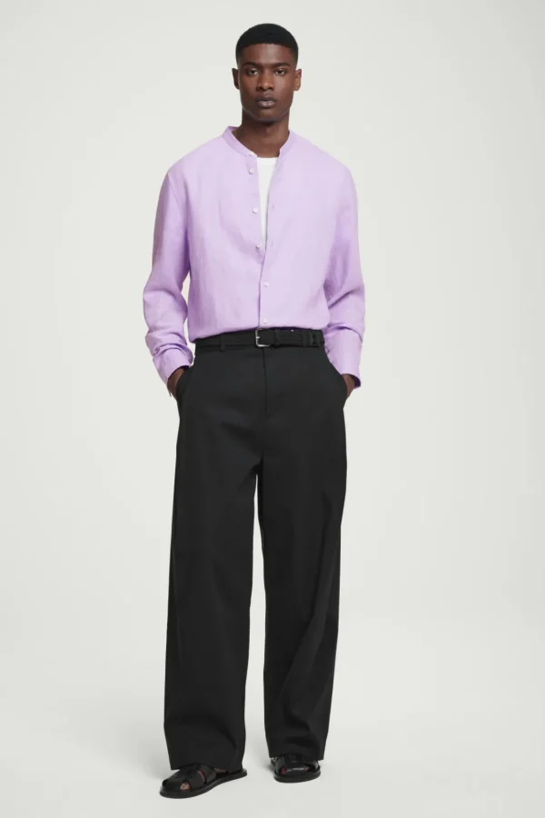 COS OVERSIZED GRANDAD-COLLAR LINEN SHIRT LILAC Flash Sale