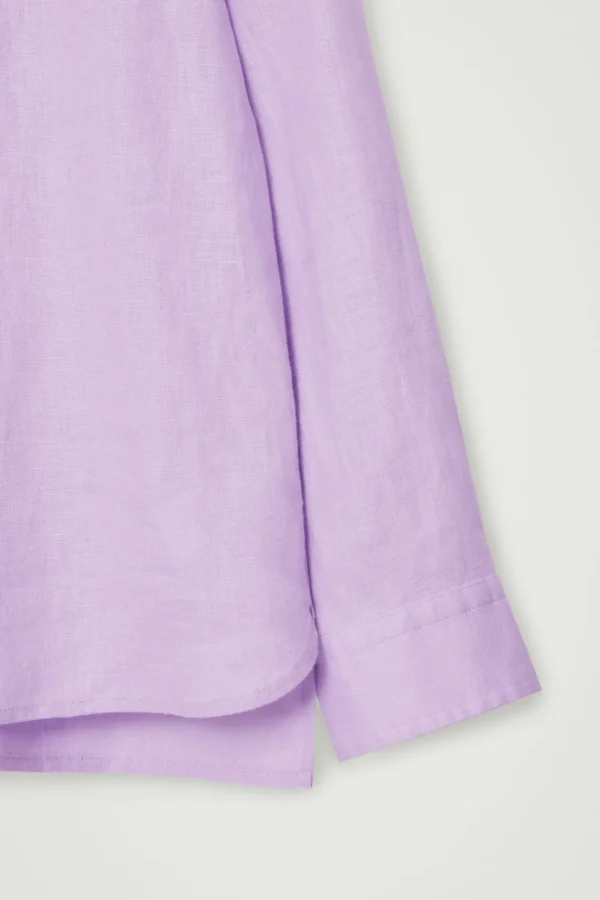 COS OVERSIZED GRANDAD-COLLAR LINEN SHIRT LILAC Flash Sale