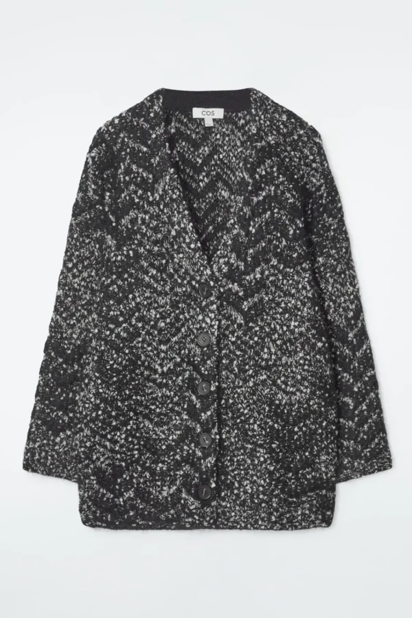 COS OVERSIZED HERRINGBONE MOHAIR-BLEND CARDIGAN BLACK / HERRINGBONE Clearance