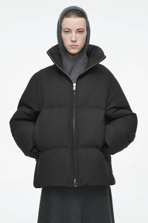 COS OVERSIZED HOODED DOWN PUFFER JACKET BLACK Cheap