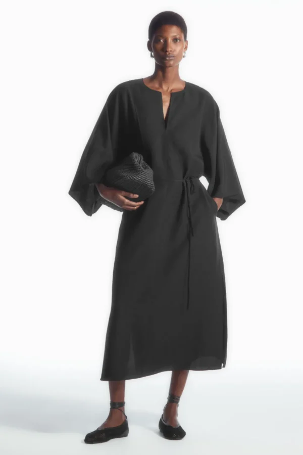 COS OVERSIZED KAFTAN MIDI DRESS BLACK Store