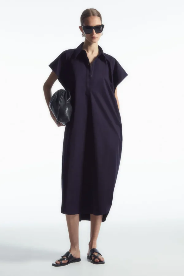 COS OVERSIZED MIDI SHIRT DRESS NAVY Hot