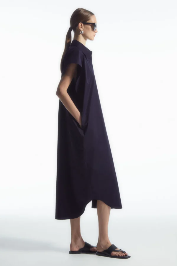 COS OVERSIZED MIDI SHIRT DRESS NAVY Hot