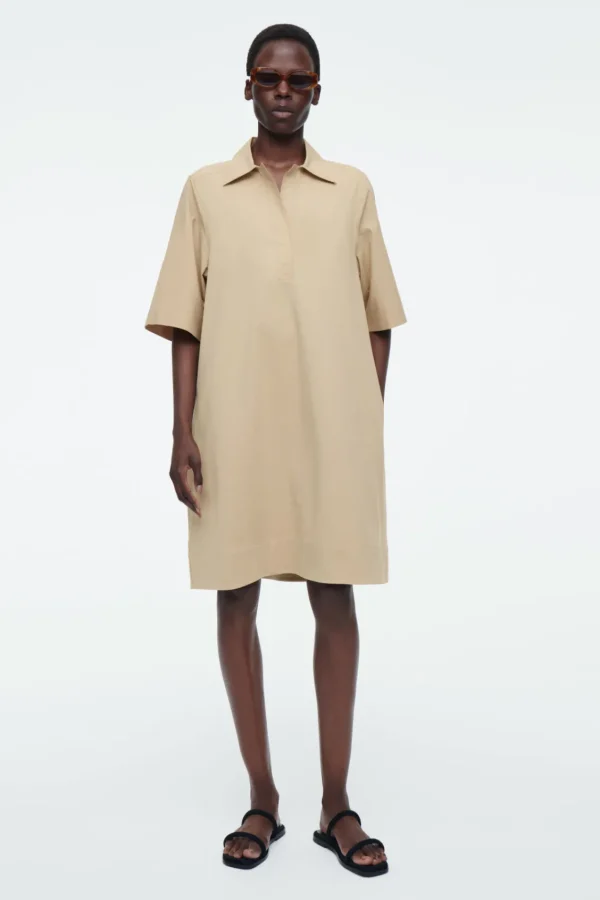 COS OVERSIZED OPEN-COLLAR SHIRT DRESS BEIGE Fashion