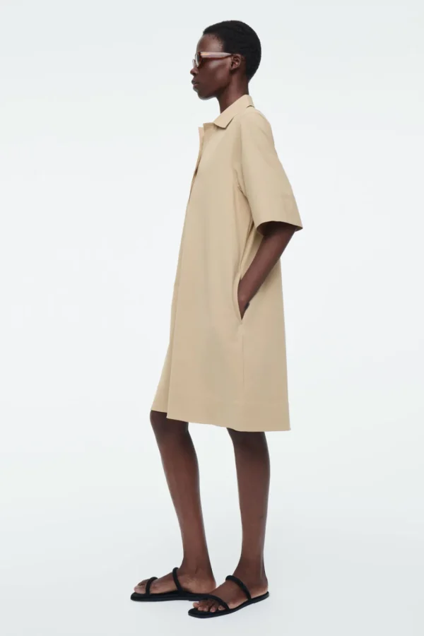 COS OVERSIZED OPEN-COLLAR SHIRT DRESS BEIGE Fashion