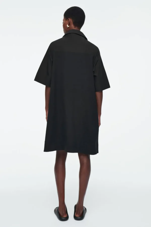 COS OVERSIZED OPEN-COLLAR SHIRT DRESS BLACK Best Sale