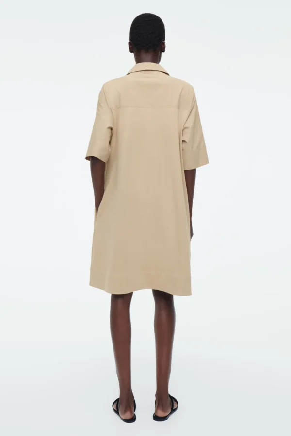 COS OVERSIZED OPEN-COLLAR SHIRT DRESS BEIGE Fashion