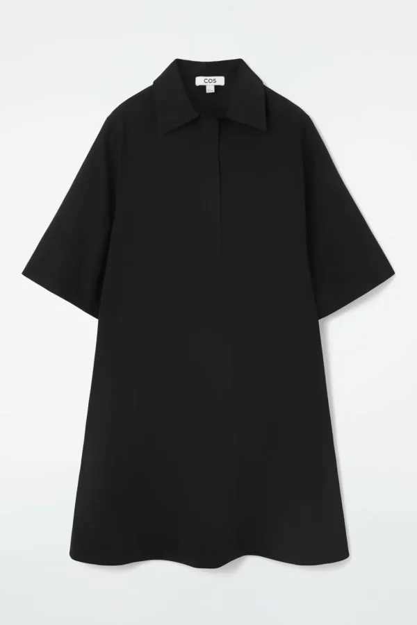 COS OVERSIZED OPEN-COLLAR SHIRT DRESS BLACK Best Sale