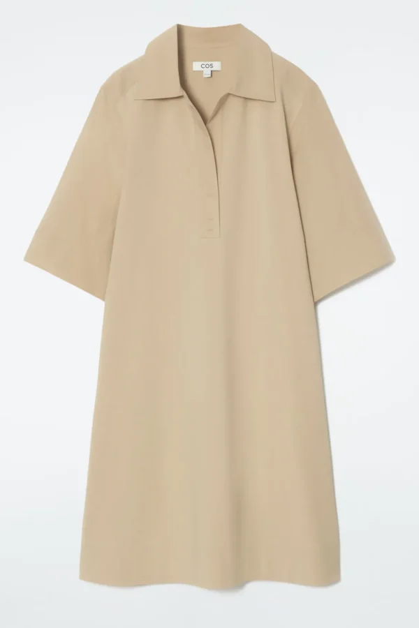 COS OVERSIZED OPEN-COLLAR SHIRT DRESS BEIGE Fashion