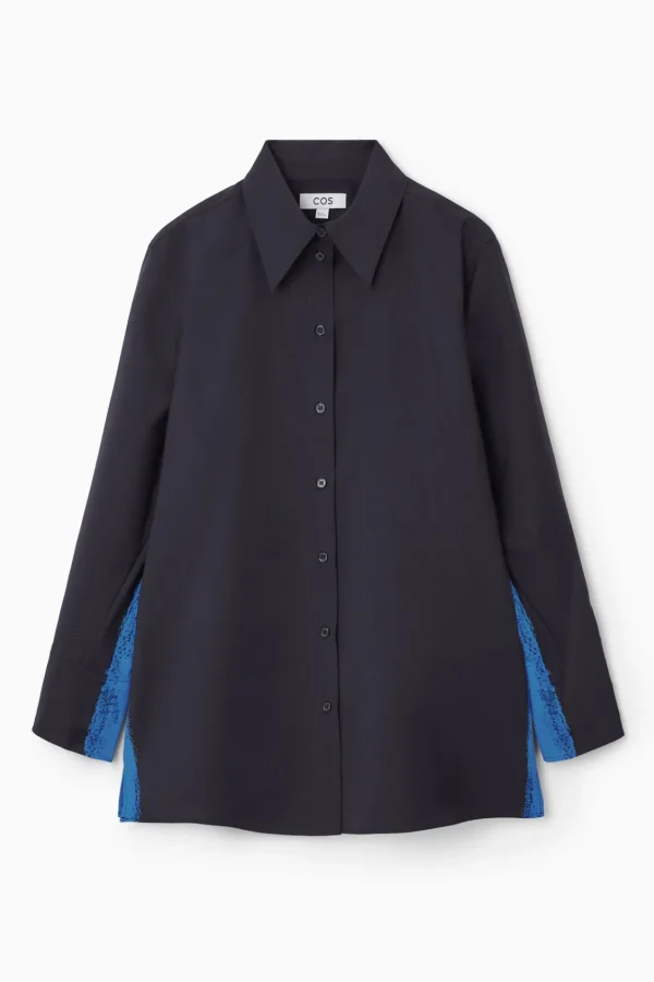 COS OVERSIZED PAINTED WOOL SHIRT NAVY / BRIGHT BLUE Hot