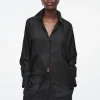 COS OVERSIZED PURE SILK SHIRT BLACK Discount