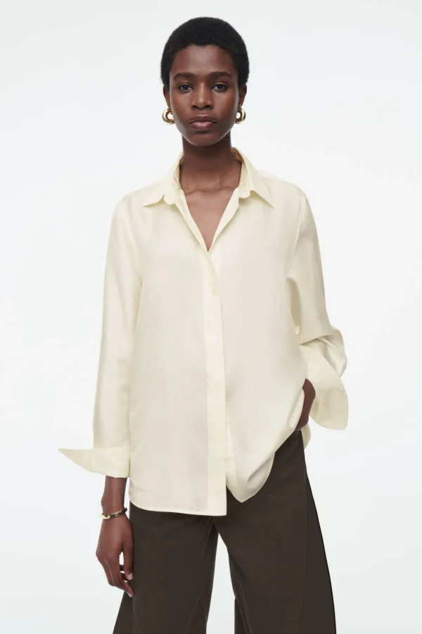 COS OVERSIZED PURE SILK SHIRT OFF-WHITE Best Sale