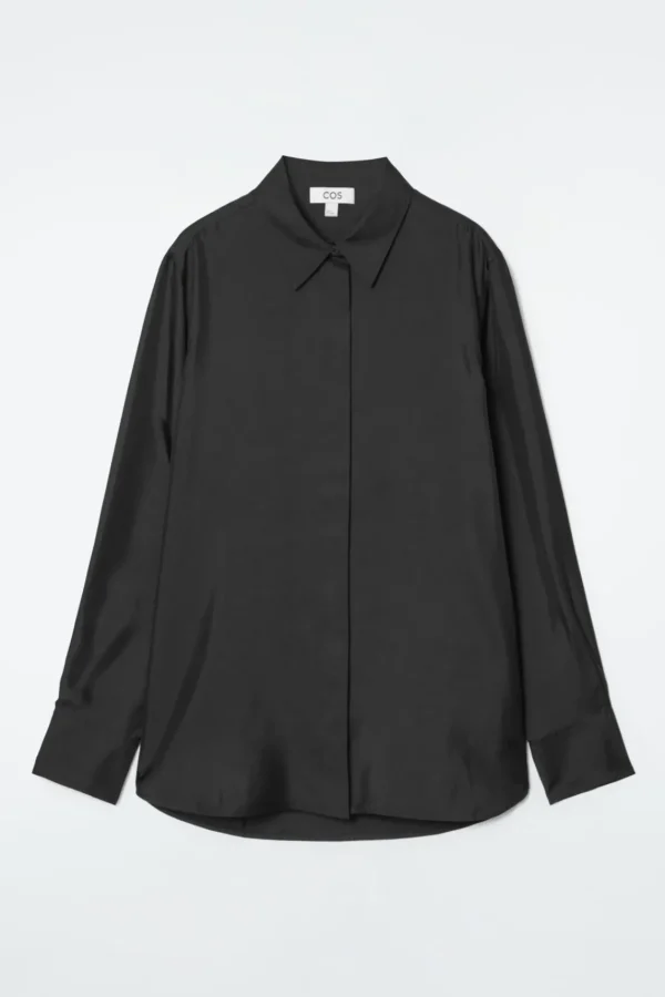 COS OVERSIZED PURE SILK SHIRT BLACK Discount