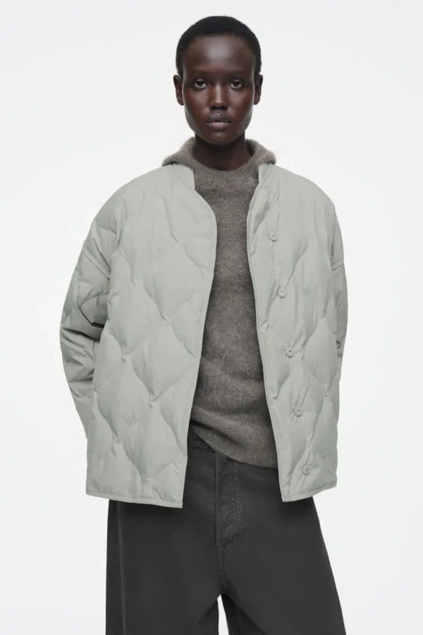 COS OVERSIZED QUILTED JACKET SAGE GREEN Fashion