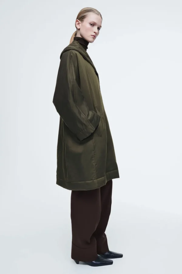 COS OVERSIZED SHAWL-COLLAR PADDED COAT KHAKI Cheap