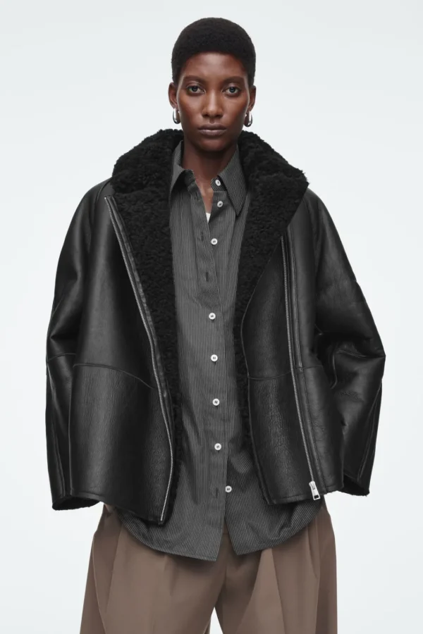 COS OVERSIZED SHEARLING AVIATOR JACKET BLACK Shop