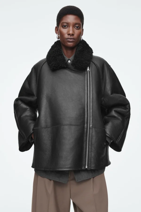 COS OVERSIZED SHEARLING AVIATOR JACKET BLACK Shop