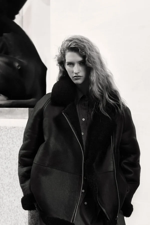 COS OVERSIZED SHEARLING AVIATOR JACKET BLACK Shop