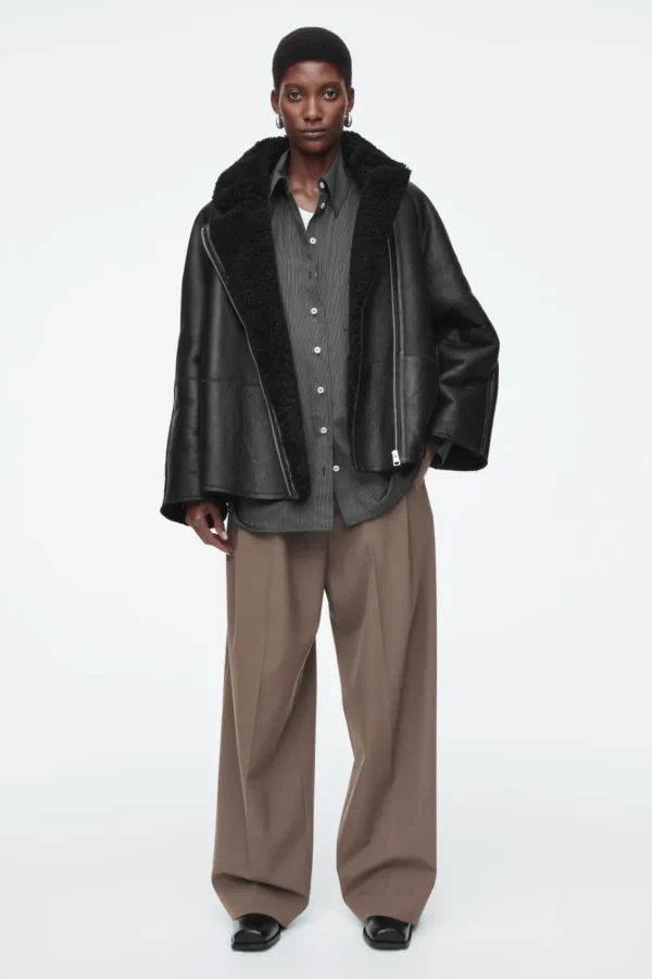 COS OVERSIZED SHEARLING AVIATOR JACKET BLACK Shop