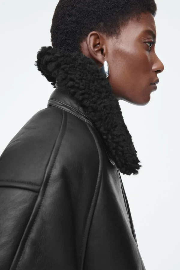 COS OVERSIZED SHEARLING AVIATOR JACKET BLACK Shop