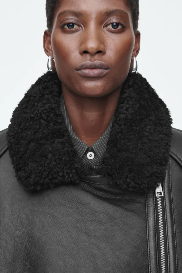 COS OVERSIZED SHEARLING AVIATOR JACKET BLACK Shop