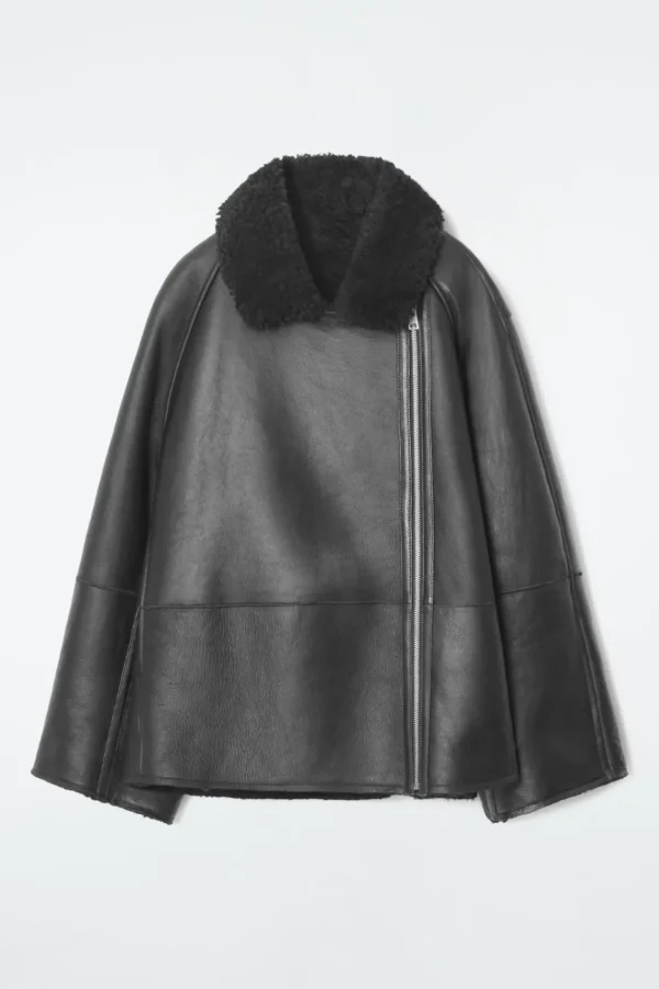 COS OVERSIZED SHEARLING AVIATOR JACKET BLACK Shop