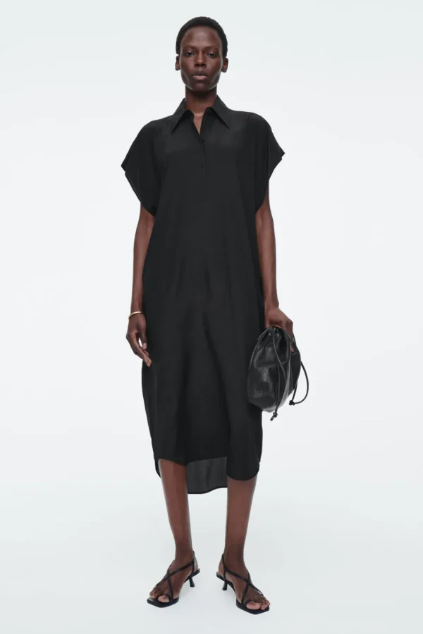 COS OVERSIZED SILK MIDI SHIRT DRESS BLACK Online