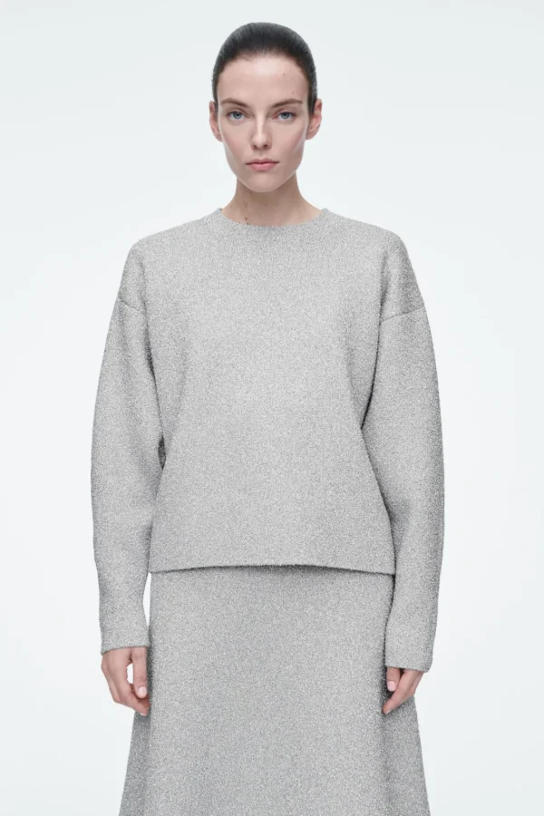 COS OVERSIZED SPARKLY MERINO WOOL SWEATER SILVER Outlet