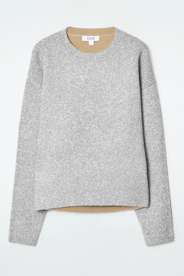 COS OVERSIZED SPARKLY MERINO WOOL SWEATER SILVER Outlet