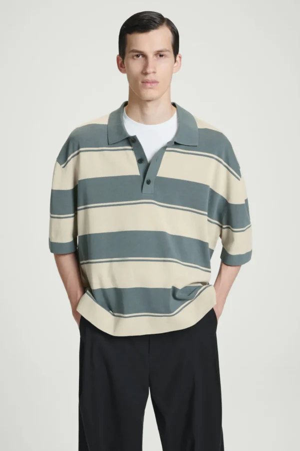 COS OVERSIZED STRIPED POLO SHIRT TURQUOISE / STRIPED Fashion