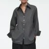 COS OVERSIZED TAILORED SHIRT BLACK / PINSTRIPED Clearance