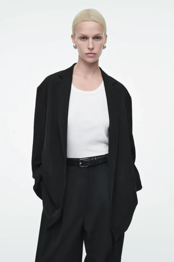 COS OVERSIZED TIE-FRONT BLAZER BLACK Fashion