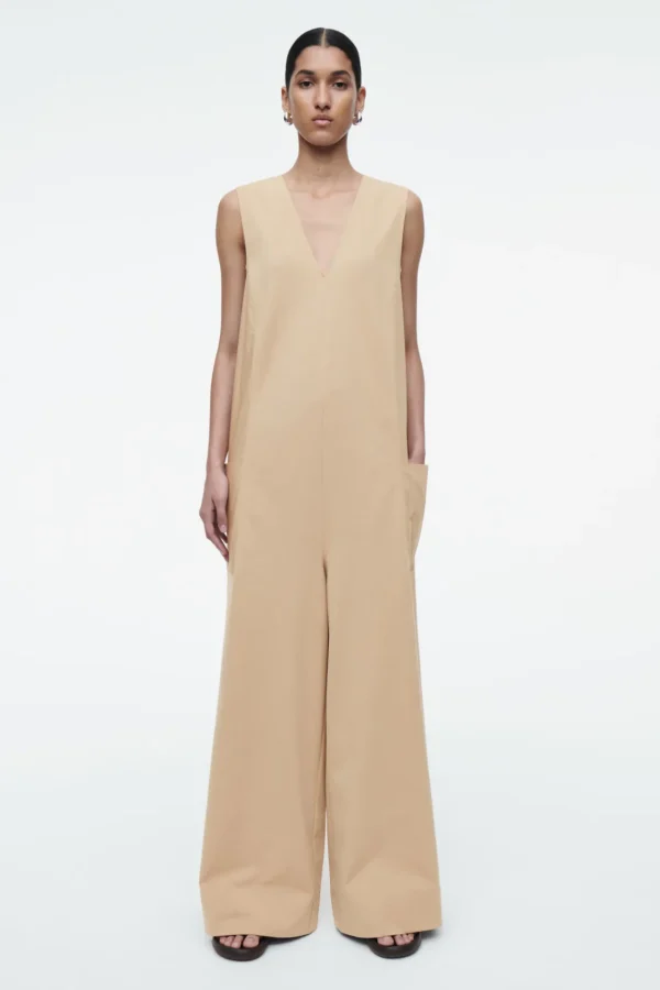 COS OVERSIZED V-NECK JUMPSUIT BEIGE Store